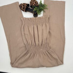 Young Fabulous & Broke Linen Wide‎ Leg Strapless Tube Top Y2K Jumpsuit Beige XS